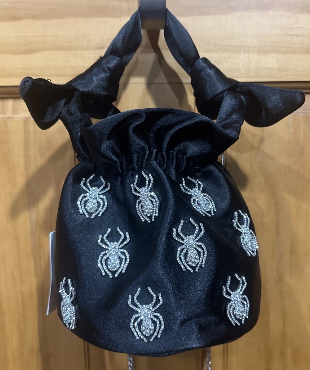 Spider Rhinestone Satin Purse Bag Halloween NWT Goth Witch Crossbody Handbag